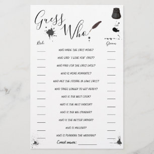 Guess Who Greenery Pen & Inkwell Shower Game Card Flyer