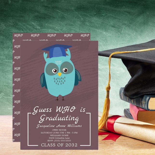 Guess Who Is Celebrating Blue Owl Graduation Party Invitation (Guess Who Is Celebrating Blue Owl Graduation Party Invitation)
