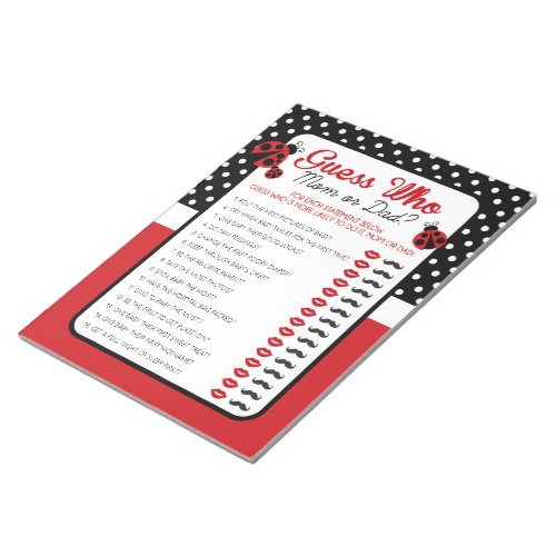 Guess Who Ladybug Baby Shower Game Pack Notepad