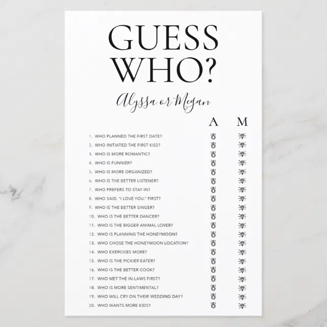Guess Who LGBTQ Shower Game | Zazzle