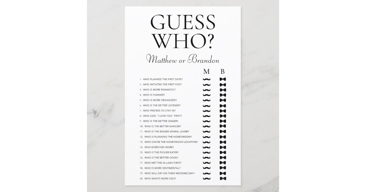 Guess Who LGBTQ Shower Game | Zazzle