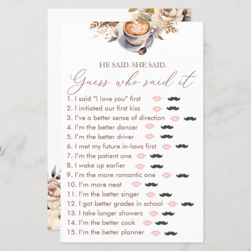 Guess Who Love Is Brewing Bridal Shower Game