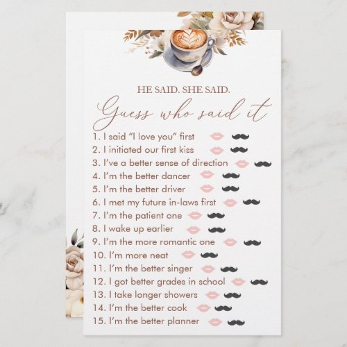 Guess Who Love Is Brewing Bridal Shower Game