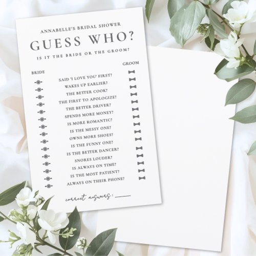 Guess Who Minimalist Bridal Shower Game