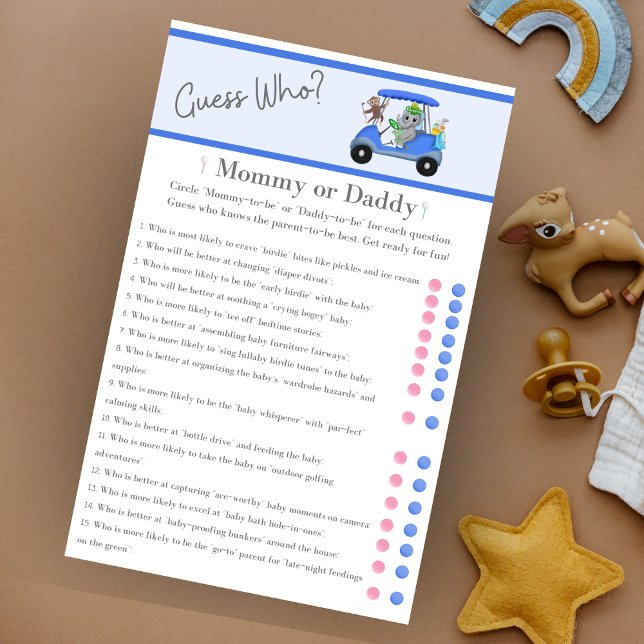 Guess Who Mom Dad Elephant & Monkey Golf  (A Golf Themed Guess Who Mommy or Daddy version! Great for the golfing parents to be!)