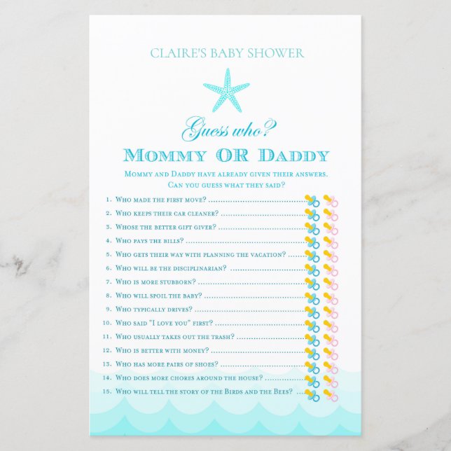 Guess Who mom or dad - Baby Shower Game (Front)