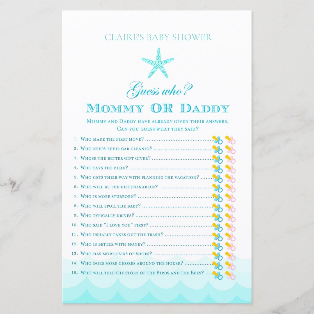 Guess Who mom or dad - Baby Shower Game | Zazzle