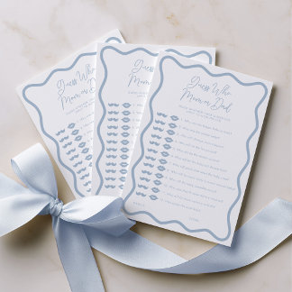 Guess Who Mom or Dad Baby Shower Game Blue Wavy Advice Card