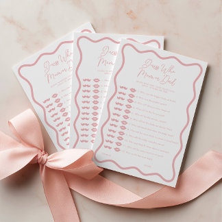 Guess Who Mom or Dad Baby Shower Game Pink Wavy Advice Card