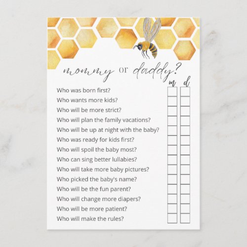 Guess Who Mom or Dad Bee Baby Shower Game Enclosure Card