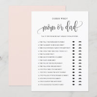 Guess Who Mom or Dad Black Script Baby Shower Card