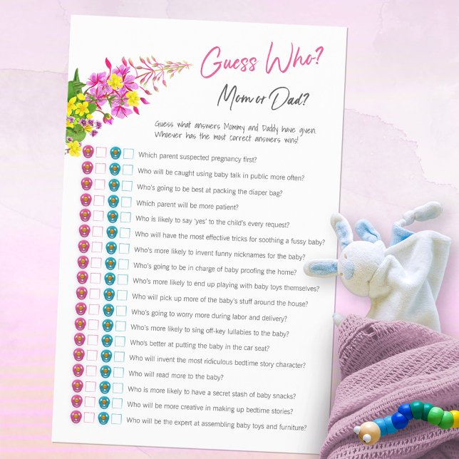 Guess Who Mom or Dad Wildflower Baby Shower Game (Guess Who Mom or Dad Baby Shower Wildflower Game ©Susanne Sachers - Sunny Mind Design 🌞)