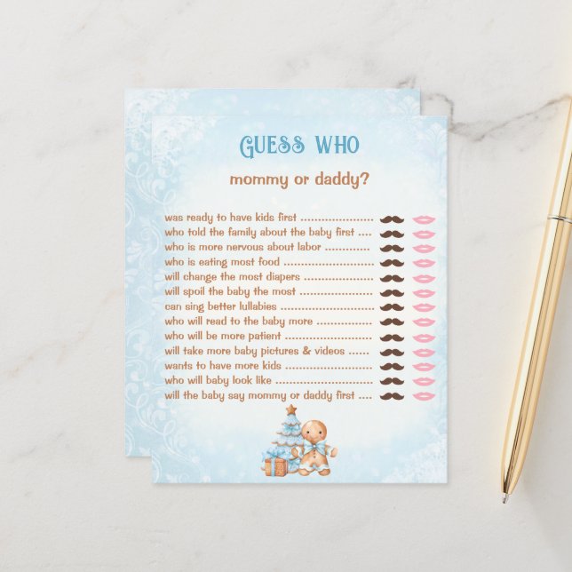 Guess Who Mommy Daddy Blue Baby Shower Game (Front/Back In Situ)