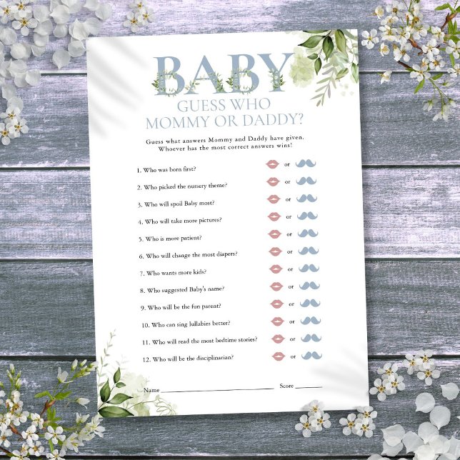 Guess Who Mommy Daddy Greenery Baby Shower Game Invitation (Guess Who Mommy Daddy Greenery Baby Shower Game Invitation)