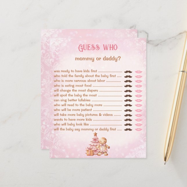 Guess Who Mommy Daddy Pink Baby Shower Game (Front/Back In Situ)