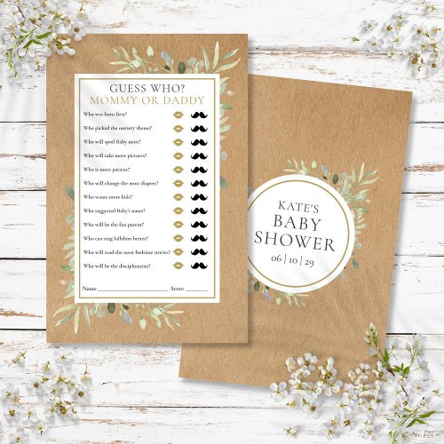 Guess Who Mommy Daddy Rustic Baby Shower Game