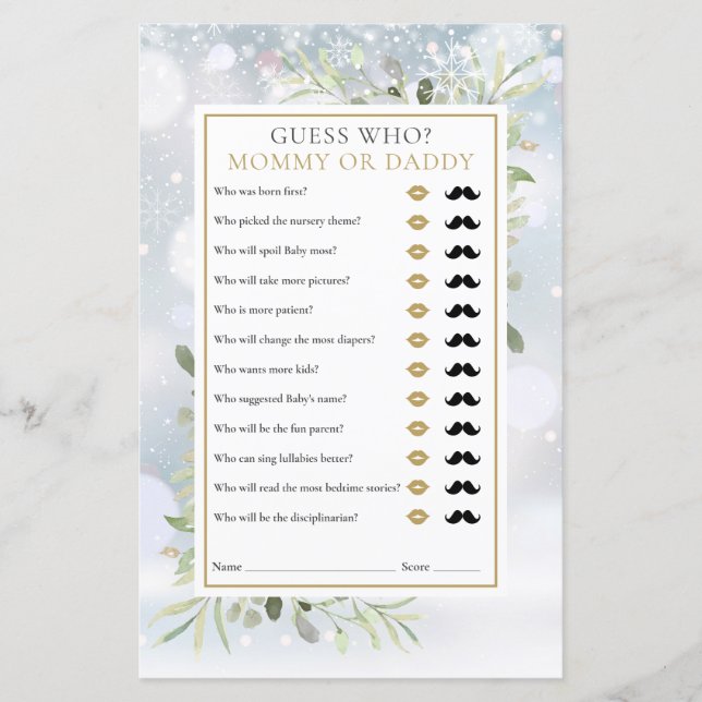 Guess Who Mommy Daddy Winter Baby Shower Game (Front)