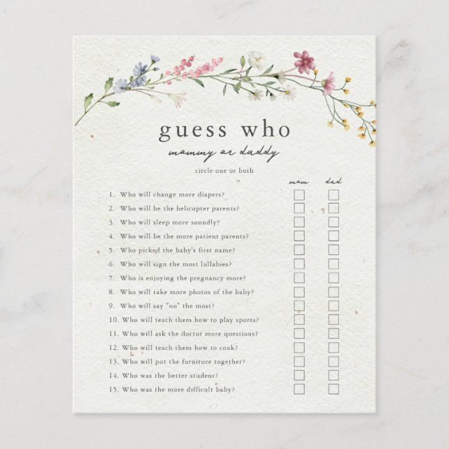 Guess Who Mommy or Daddy Baby Shower Game (Front)
