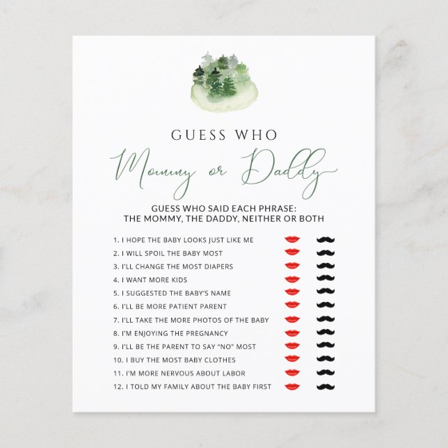 Guess Who Mommy or Daddy baby shower game (Front)