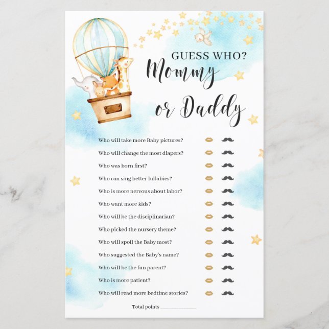 Guess who mommy or daddy Baby Shower Game (Front)