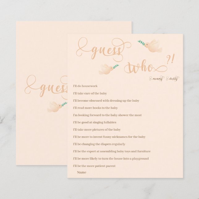 Guess Who Mommy or Daddy Baby Shower Game (Front/Back)