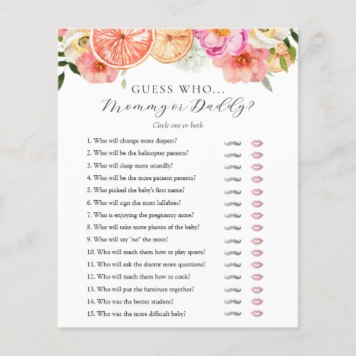 Guess Who Mommy or Daddy Baby Shower game card