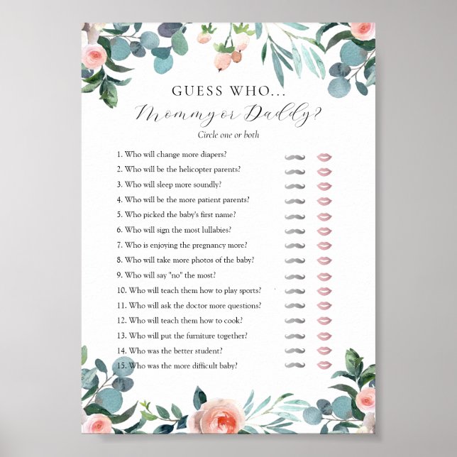 Guess Who Mommy or Daddy Baby Shower game card Poster (Front)