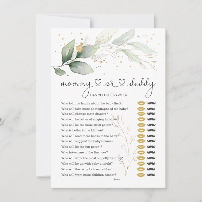 Guess Who Mommy or Daddy Baby Shower Game Greenery Invitation (Front)