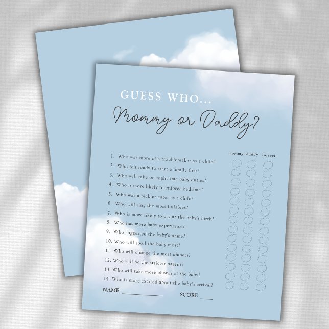 Guess Who Mommy or Daddy Boy Baby Shower Game (Creator Uploaded)