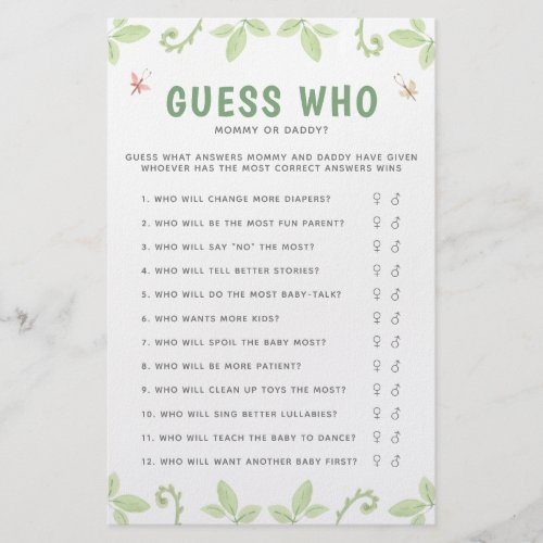 Guess Who Mommy Or Daddy Dinosaur Game Baby Shower Flyer