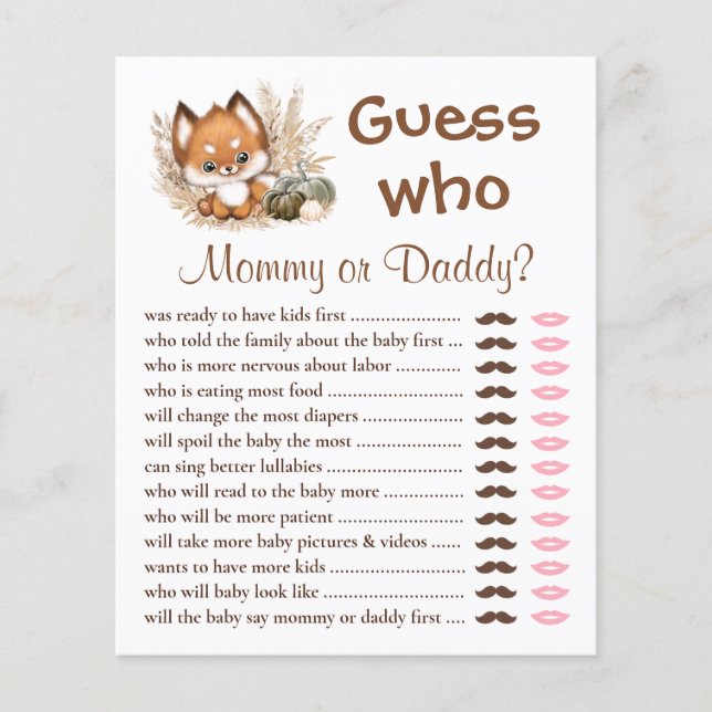 Guess Who Mommy Or Daddy Fall Baby Shower Game (Front)