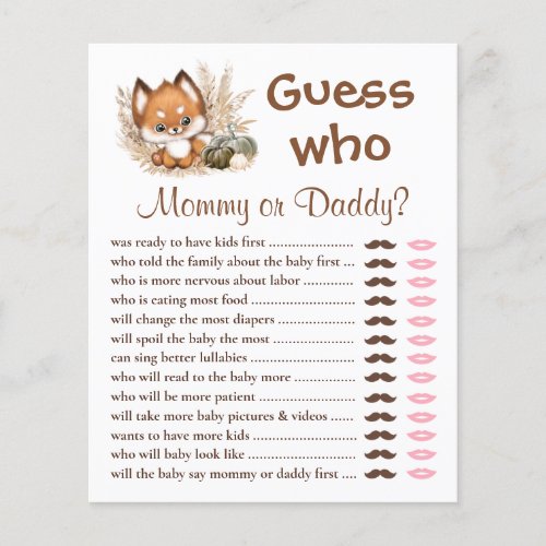 Guess Who Mommy Or Daddy Fall Baby Shower Game