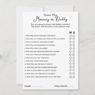 Guess Who Mommy or Daddy Game Baby Shower Card