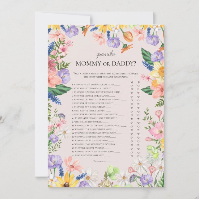 Guess Who Mommy or Daddy Game Baby Shower Card (Front)