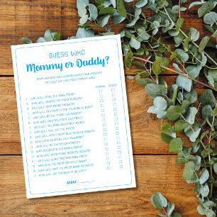 Guess Who Mommy or Daddy Game Boy Baby Shower Blue Advice Card