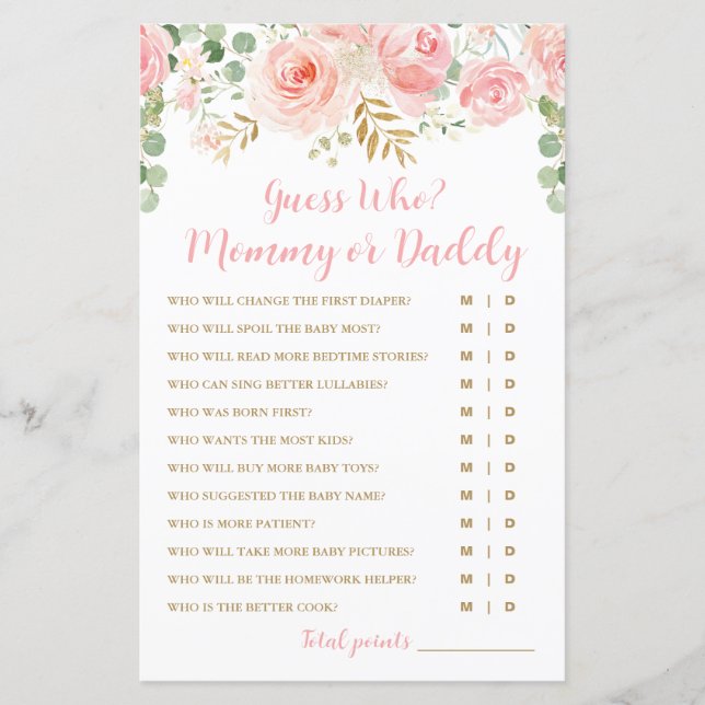 Guess Who? Mommy or Daddy Game Card, Baby Shower (Front)