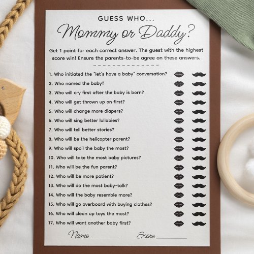 Guess Who Mommy or Daddy Game for Baby Shower Invitation