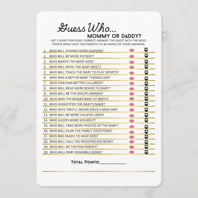 Guess Who- Mommy or Daddy Game Menu (Front)