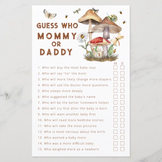 Guess Who Mommy or Daddy Mushroom Baby Shower (Front)