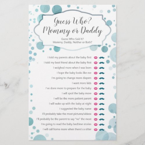 Guess Who Mommy or Daddy quiz Baby Shower Game