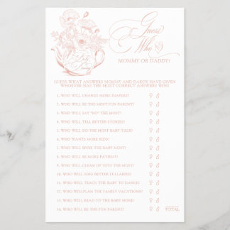 Guess Who Mommy Or Daddy Vintage Pink Baby Shower Flyer