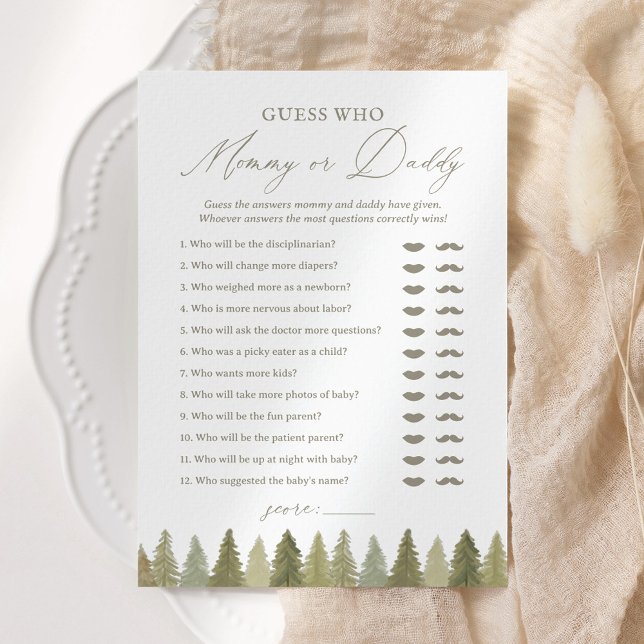 Guess Who Mommy or Daddy Woodland Baby Shower Game Invitation (Creator Uploaded)