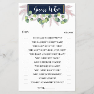 Guess Who Pampas Grass Bridal Shower Game Card Flyer