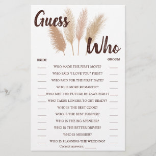 Guess Who Pampas Grass Shower Game Card Flyer