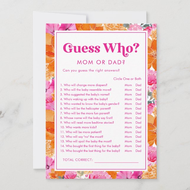 Guess Who Pink & Floral Baby Shower Game Invitation (Front)