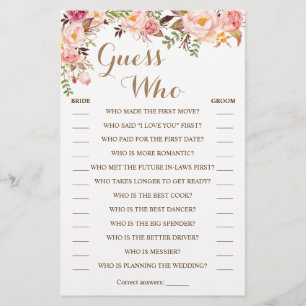 Guess Who Pink Floral Shower Game Card Flyer