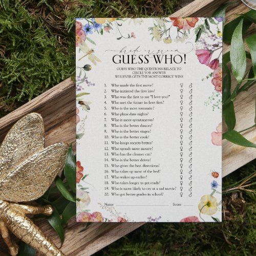Guess Who Rustic Pressed Floral Bridal Shower Game