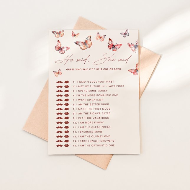 Guess Who Said It Boho Butterfly Bridal Shower Invitation (Creator Uploaded)