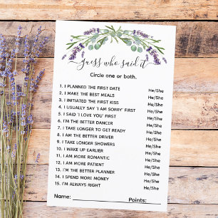 Guess who said it lavender bridal shower game