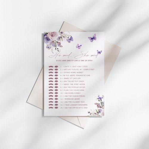Guess Who Said It Mauve Butterfly Bridal Shower Invitation